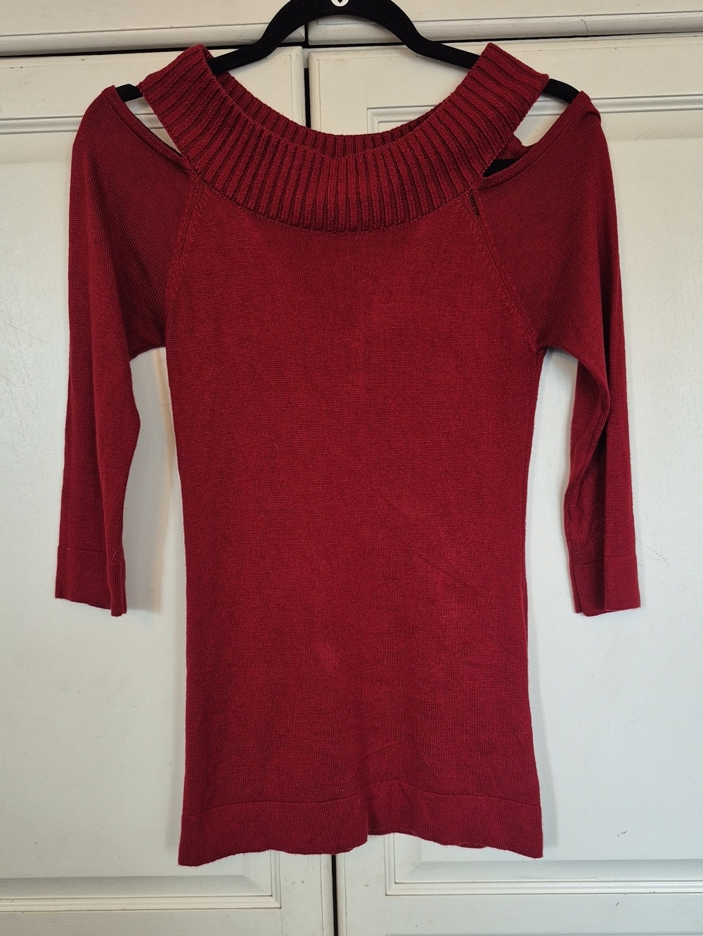 Kismet Y2K Red Cold-Shoulder Ribbed-Neck Women's Sweater